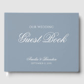 Klassieke formele stoffige blauwe en witte script gastenboek (Voorkant)