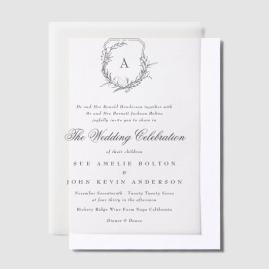 Klassieke formele traditionele monogram bruiloft vellum uitnodigingen (Offset)