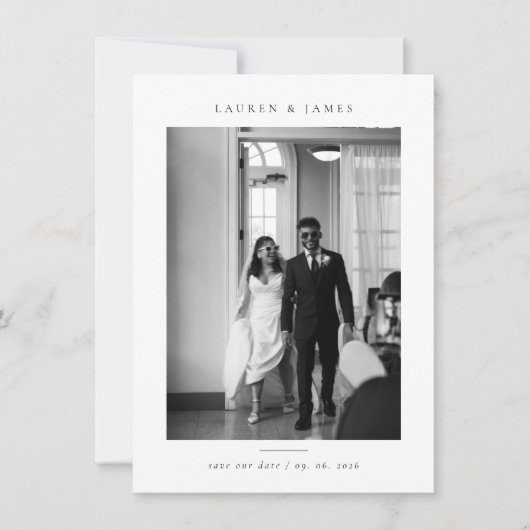 Klassieke formele trouwfoto save the date (Voorkant)
