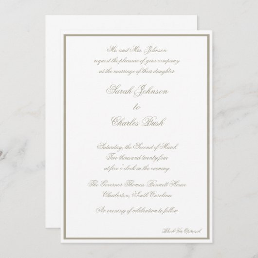 Klassieke formele trouwuitnodiging kaart (Voorkant / Achterkant)