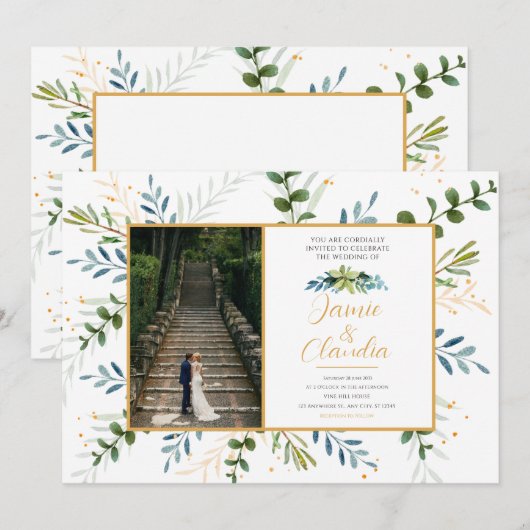 Klassieke formele trouwuitnodigingen eucalyptus kaart (Voorkant / Achterkant)