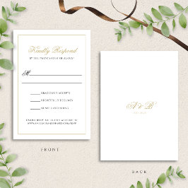 Klassieke Formele Zwart & Goud Monogram Huwelijk RSVP Kaartje