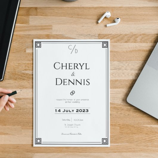 Klassieke formele zwart-wit bruiloft kaart