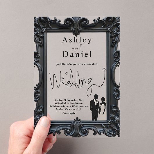 Klassieke formele zwart-wit delicate bruiloft acryl uitnodigingen (Insitu (Draagbaar))