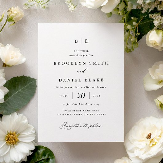 Klassieke formele zwart-wit monogram bruiloft kaart
