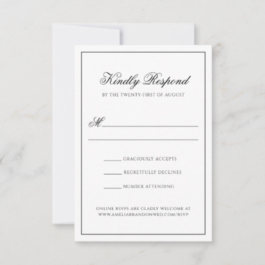 Klassieke Formele Zwart & Wit Monogram Bruiloft RSVP Kaartje (Voorkant)