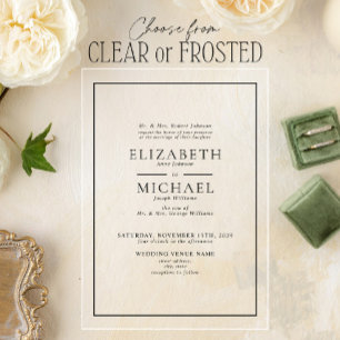 Klassieke formele zwarte en witte eenvoudige bruil acryl uitnodigingen