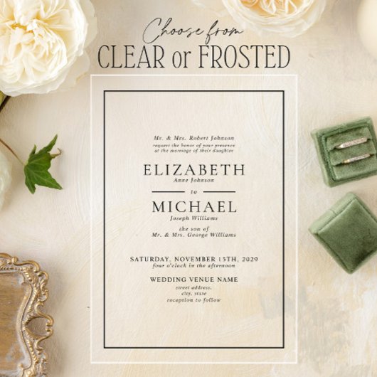 Klassieke formele zwarte en witte eenvoudige bruil acryl uitnodigingen