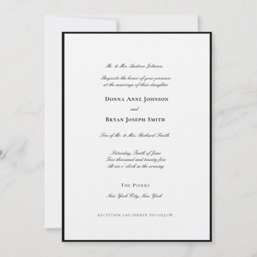 Klassieke formele zwarte rand Bruiloft uitnodiging (Voorkant)