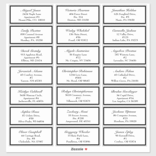 Klassieke formele zwarte witte bruiloft gastadres sticker (Vel)