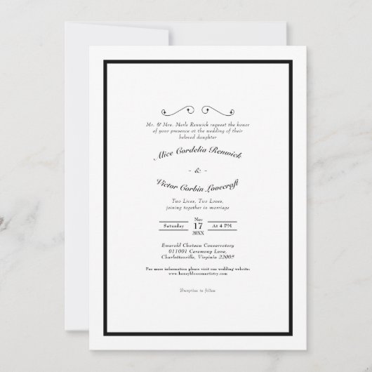 Klassieke Formele Zwarte Witte Bruiloft Kaart (Voorkant)
