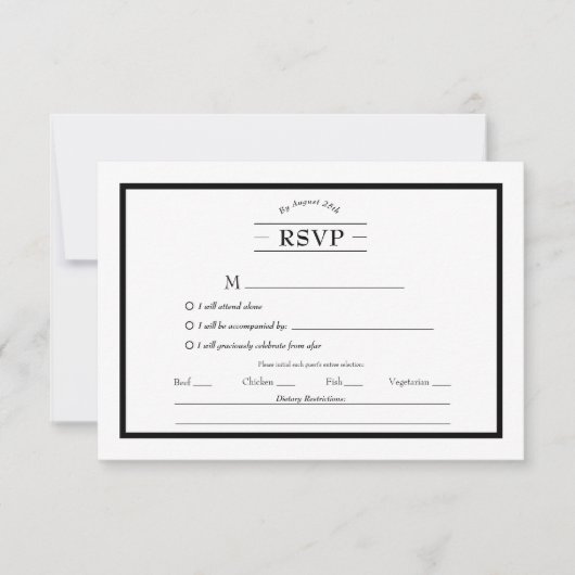 Klassieke formele zwarte witte menukeuze RSVP (Voorkant)