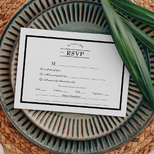 Klassieke formele zwarte witte menukeuze RSVP Kaartje