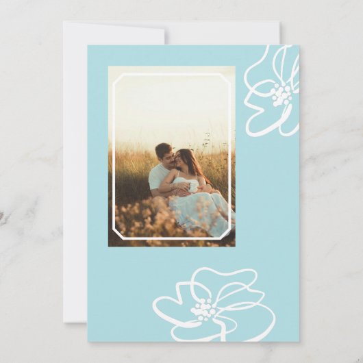 Klassieke Foto Aqua Blue Floral Huwelijksuitnodigi Kaart (Achterkant)