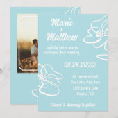 Klassieke Foto Aqua Blue Floral Huwelijksuitnodigi Kaart (Voorkant / Achterkant)