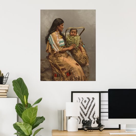 Klassieke foto, Chippewa-indiaanse vrouw en kind Poster (Thuiskantoor)