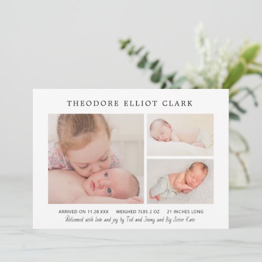 Klassieke foto Collage Blue Handsome Boy Birth Aankondiging (Staand voorkant)