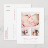 Klassieke foto Collage Pink Baby Girl Birth Aankondigingskaart (Voorkant / Achterkant)