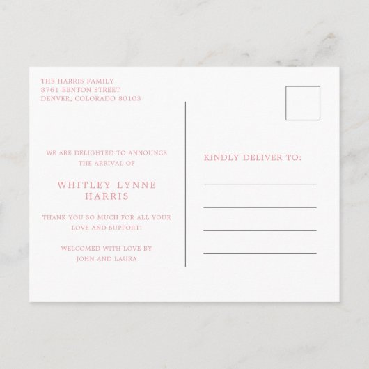 Klassieke foto Collage Pink Baby Girl Birth Aankondigingskaart (Achterkant)