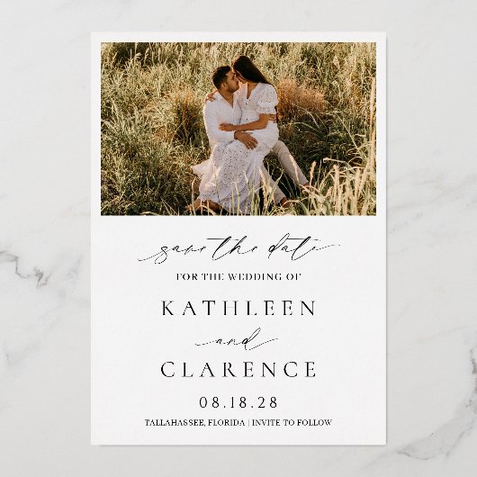 Klassieke Foto Elegant Wedding Save the Date Folie Uitnodiging (Achterkant)