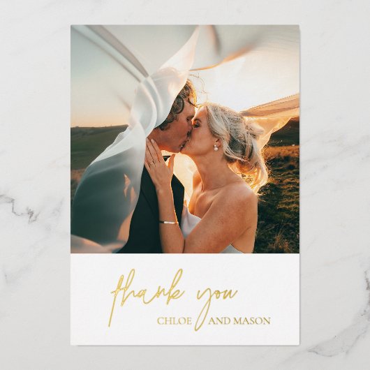 Klassieke foto Elegante bruiloft Dank u Folie Uitnodiging (Voorkant)
