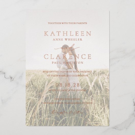 Klassieke foto Elegante bruiloft Folie Uitnodiging (Voorkant)