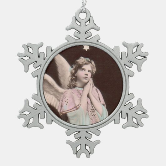 klassieke foto-engel tin sneeuwvlok ornament (Voorkant)