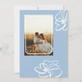 Klassieke Foto Frans Blauw Bloemen Huwelijksuitnod Kaart (Achterkant)