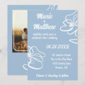 Klassieke Foto Frans Blauw Bloemen Huwelijksuitnod Kaart (Voorkant / Achterkant)