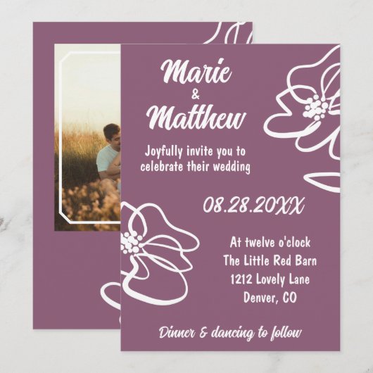 Klassieke Foto Gedempt Plum Bloemen Huwelijksuitno Kaart (Voorkant / Achterkant)