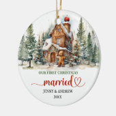 Klassieke foto onze eerste kerst getrouwd keramisch ornament (Links)