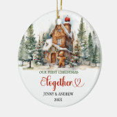 Klassieke foto onze eerste kerst samen keramisch ornament (Links)