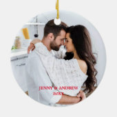 Klassieke foto onze eerste kerst samen keramisch ornament (Achterkant)