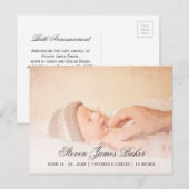 Klassieke Foto Pasgeboren Baby Hand van Vader Aankondigingskaart (Voorkant / Achterkant)