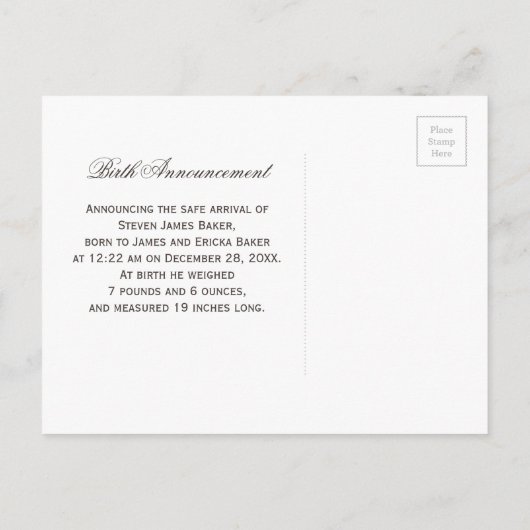 Klassieke Foto Pasgeboren Baby Hand van Vader Aankondigingskaart (Achterkant)