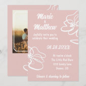 Klassieke Foto Roze Blush Bloemen Huwelijksuitnodi Kaart (Voorkant / Achterkant)