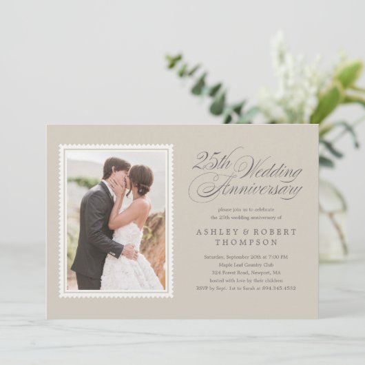Klassieke foto-uitnodigingen 25-jarig jubileum kaart (Staand voorkant)