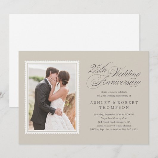 Klassieke foto-uitnodigingen 25-jarig jubileum kaart (Voorkant / Achterkant)