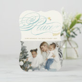 Klassieke foto van kerstvredeskalligrafie feestdagenkaart (Staand voorkant)