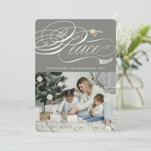Klassieke foto van kerstvredeskalligrafie feestdagenkaart (Staand voorkant)