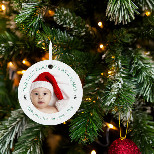 Klassieke foto van onze eerste kerst als gezin metalen ornament