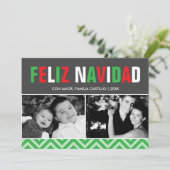 Klassieke foto van Red en Green Feliz Navidad Feestdagenkaart (Staand voorkant)