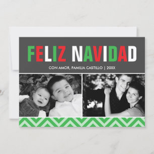 Klassieke foto van Red en Green Feliz Navidad Feestdagenkaart