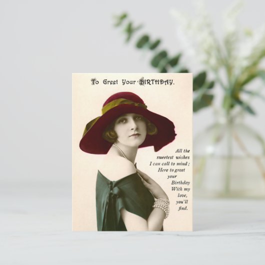 Klassieke foto van vrouw om je verjaardag te viere briefkaart (Staand voorkant)