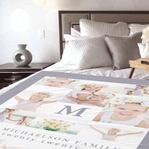 Klassieke fotocollage met monogram en jaar fleece deken