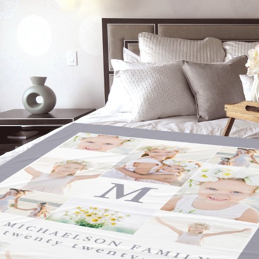 Klassieke fotocollage met monogram en jaar fleece deken