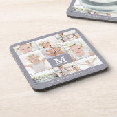 Klassieke fotocollage met monogram en naam bier onderzetter (Linkerzijde)