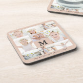 Klassieke fotocollage met monogram en naam bier onderzetter (Linkerzijde)