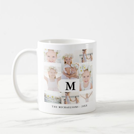 Klassieke fotocollage met monogram en naam koffiemok (Links)