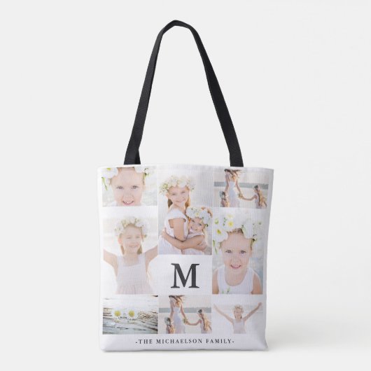 Klassieke fotocollage met monogram en naam tote bag (Achterkant)
